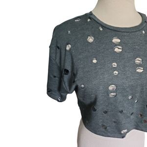 Paper Crane Distressed Green Top - M